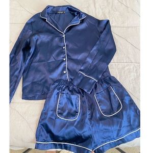 Nasty Gal Blue Satin Pajama Short Set